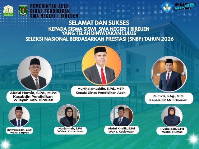 <center>Selamat dan Sukses kepada siswa siswi SMA NEGERI 1 BIREUEN yang telah dinyatakan LULUS Seleksi N</center> video